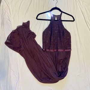 David’s Bridal high neckline plum bridesmaids dress